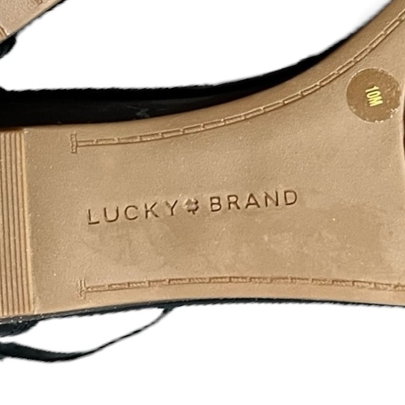 🌻NEW LUCKY BRAND Women's Jodella Black Leather Wedge Sandals Size 10 - Picture 14 of 14